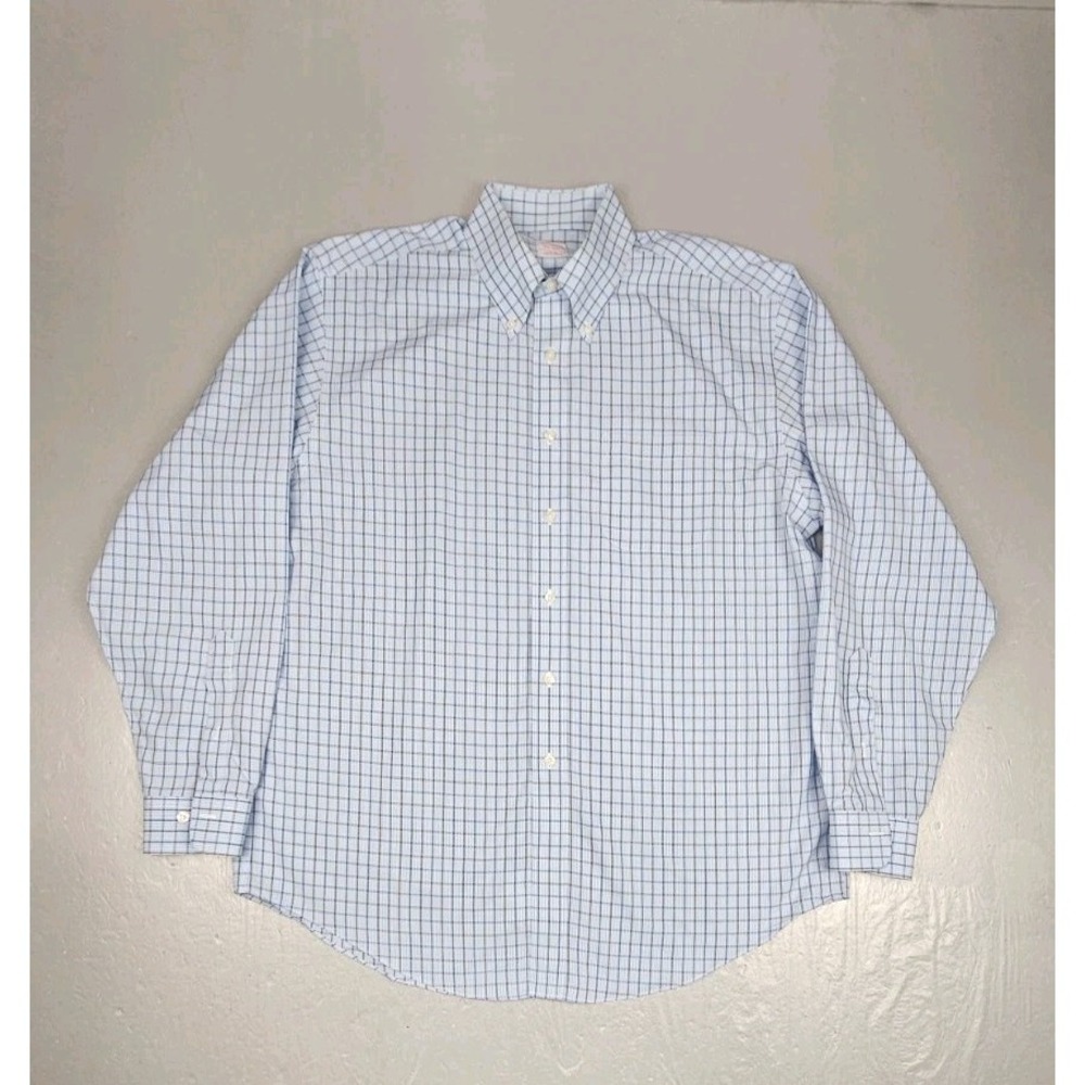 Brooks‎ Brothers Button Down Shirt Mens Large Blue Plaid Casual Preppy L/S